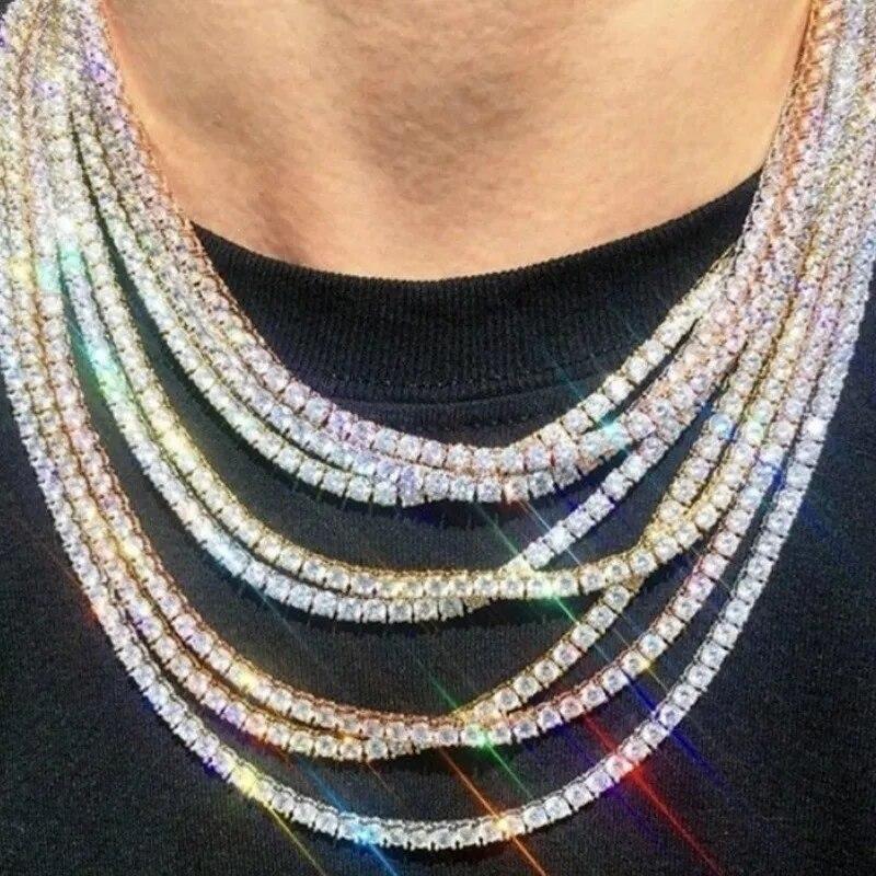 ICED 2 Row Tennis Chain Choker Gold Plated Mens Hip Hop CZ Necklace Jewelry