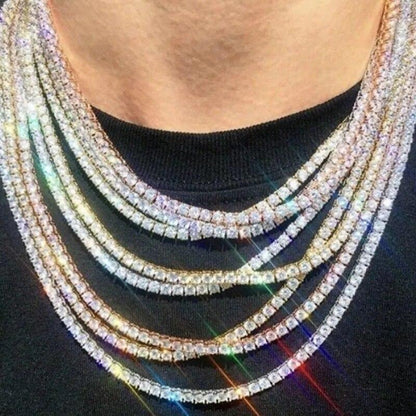 ICED 2 Row Tennis Chain Choker Gold Plated Mens Hip Hop CZ Necklace Jewelry