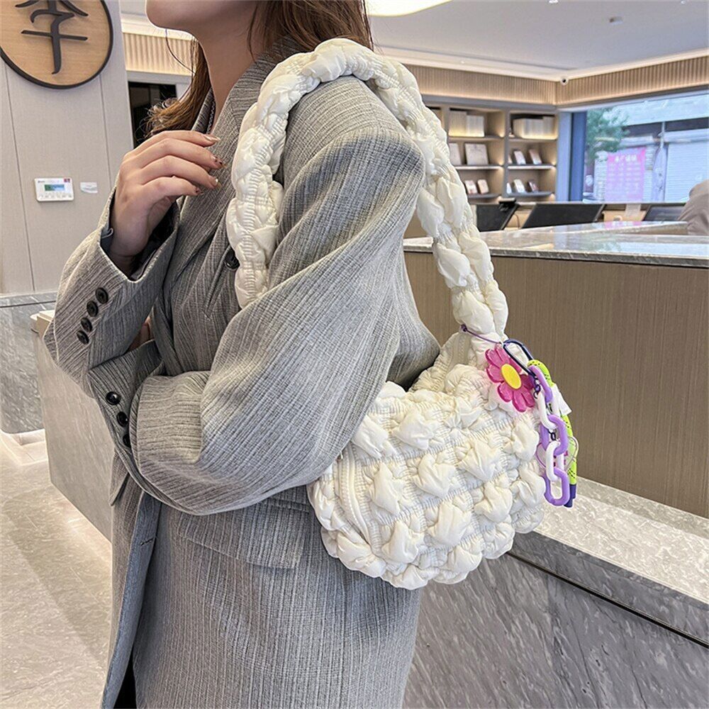 Nylon Women Shoulder Bags Lady Handbags Pleated Underarm Bag Small
