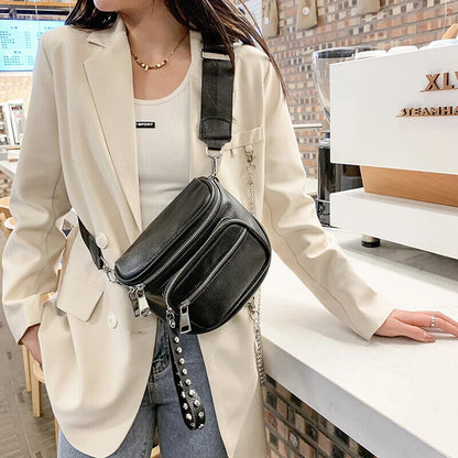 100% Cowhide Crossbody Bags Black Shoulder Messenger Handbags Bag Travel Bag