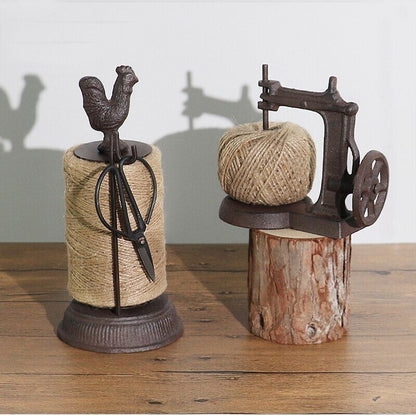 Animal Statue Cast Iron Antique Rustic Big Rooster Hemp Rope Roll Scissor Holder