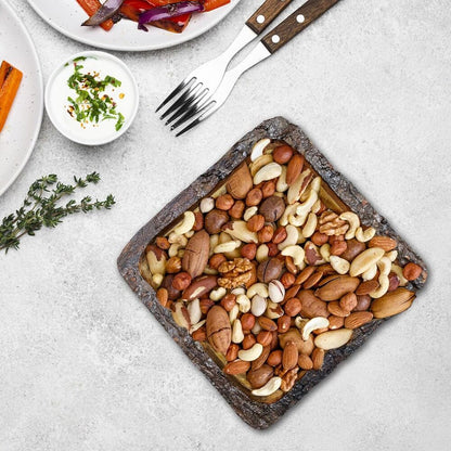 Handmade Wooden Salad Bowl Set with Bark Edge Pasta Bowls with Fork & Spoon