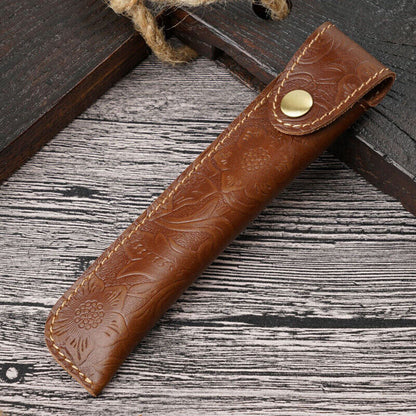 Handmade Cowhide Leather Pen Bag Vintage Carved Leather Pencil Case