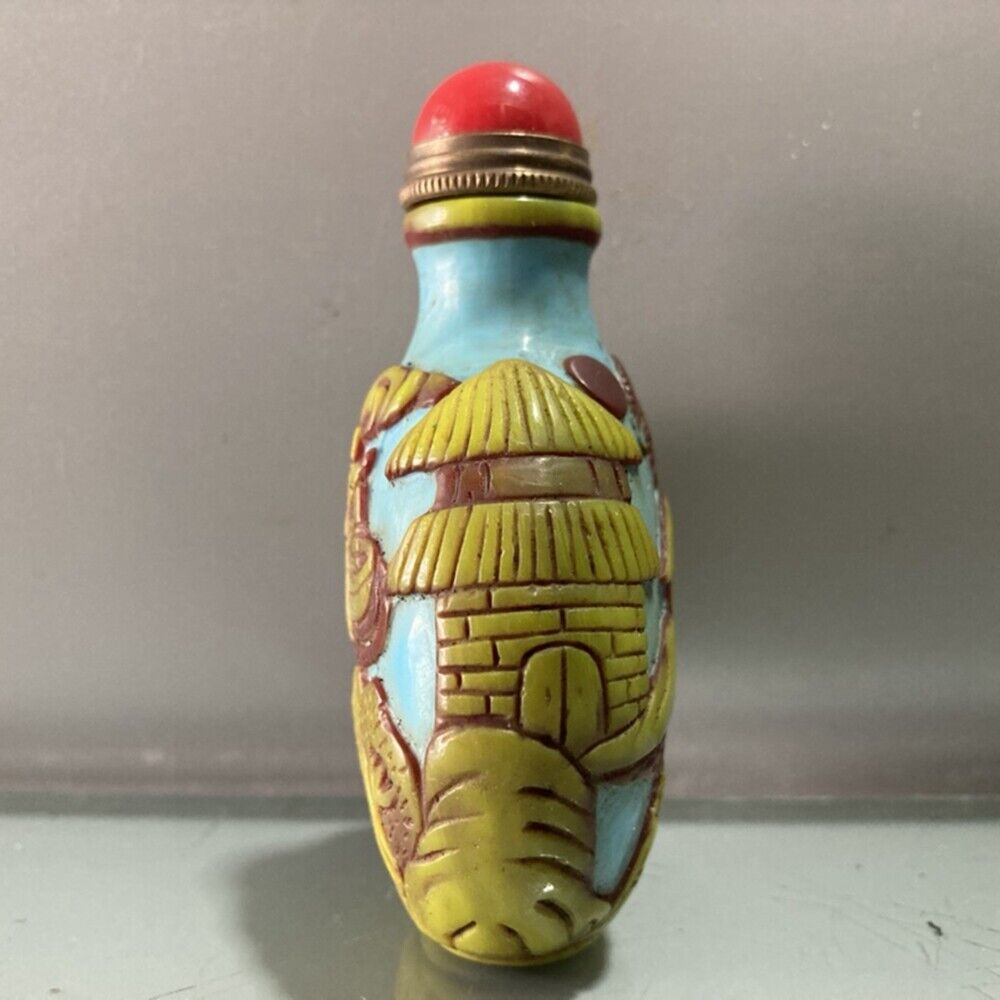 chinese beijing carved glass snuff bottle antique carving Figurine statue story