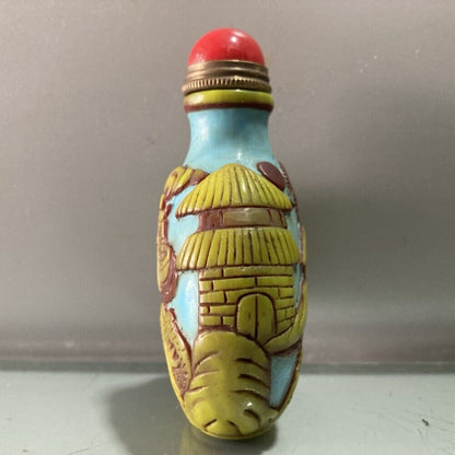 chinese beijing carved glass snuff bottle antique carving Figurine statue story
