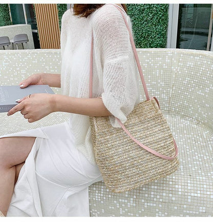 Bag Shoulder Bohemian Women Handbag Beach Hand Woven Rattan Straw Summer Large