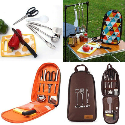 Camping Barbecue Cookware Kitchen Set Bag Storage Bag 7-piece Picnic Bag