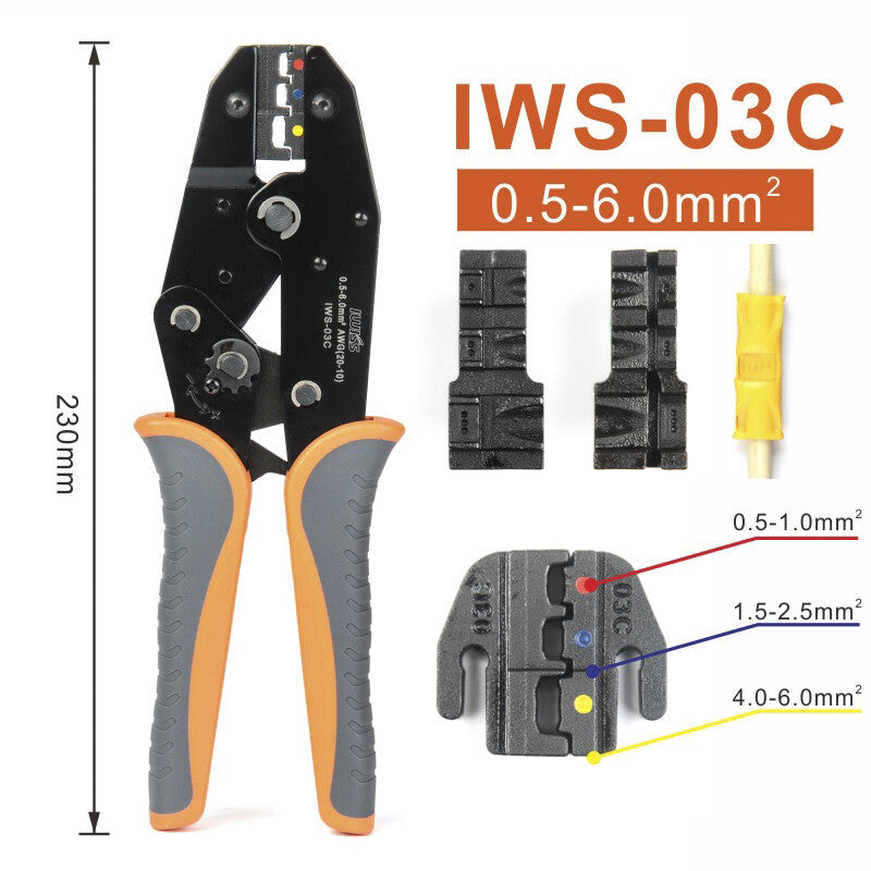IWISS HS Series Ratchet Crimping Pliers Tube Type Insulated Bare Terminal Tool