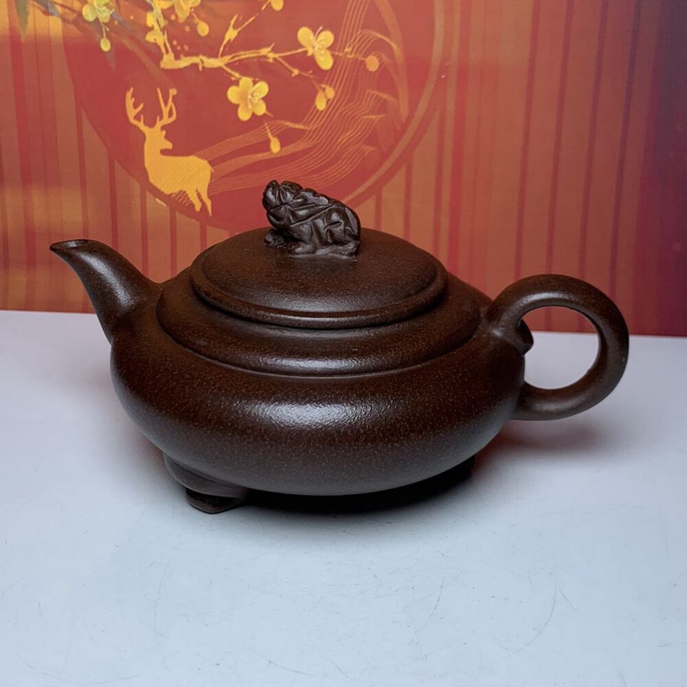 Vintage Chinese Yixing Purple Clay Teapot Zisha Ceramic Carving Beast Teaware