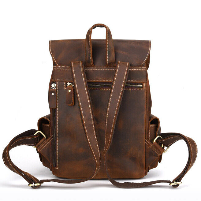 Crazy Horse Leather Men's Backpack Travel Rucksack Daypack School Bag SatchelBag