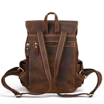 Crazy Horse Leather Men's Backpack Travel Rucksack Daypack School Bag SatchelBag
