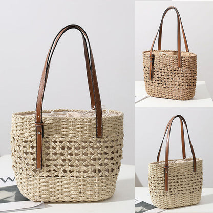 Women Woven Boho Handbag Tote Straw Bag Round Rattan Shoulder Bag Summer Beach