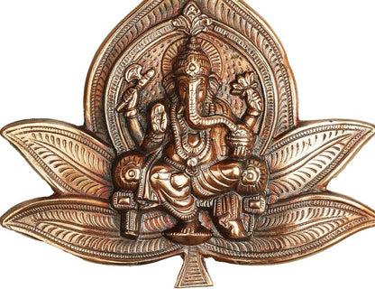 Wall Hanging Metal Ganesh Face with Flower Statue Indian Wall Decor Gift 9x9