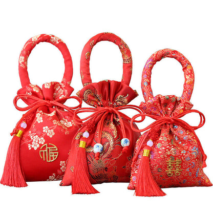 14x11cm Portable Brocade Wedding Candy Bag Package Bag Drawstring Red Candy BN8