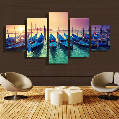 5 Pieces Canvas Wall Art Poster and Print Living Room Venice Ship No Framed