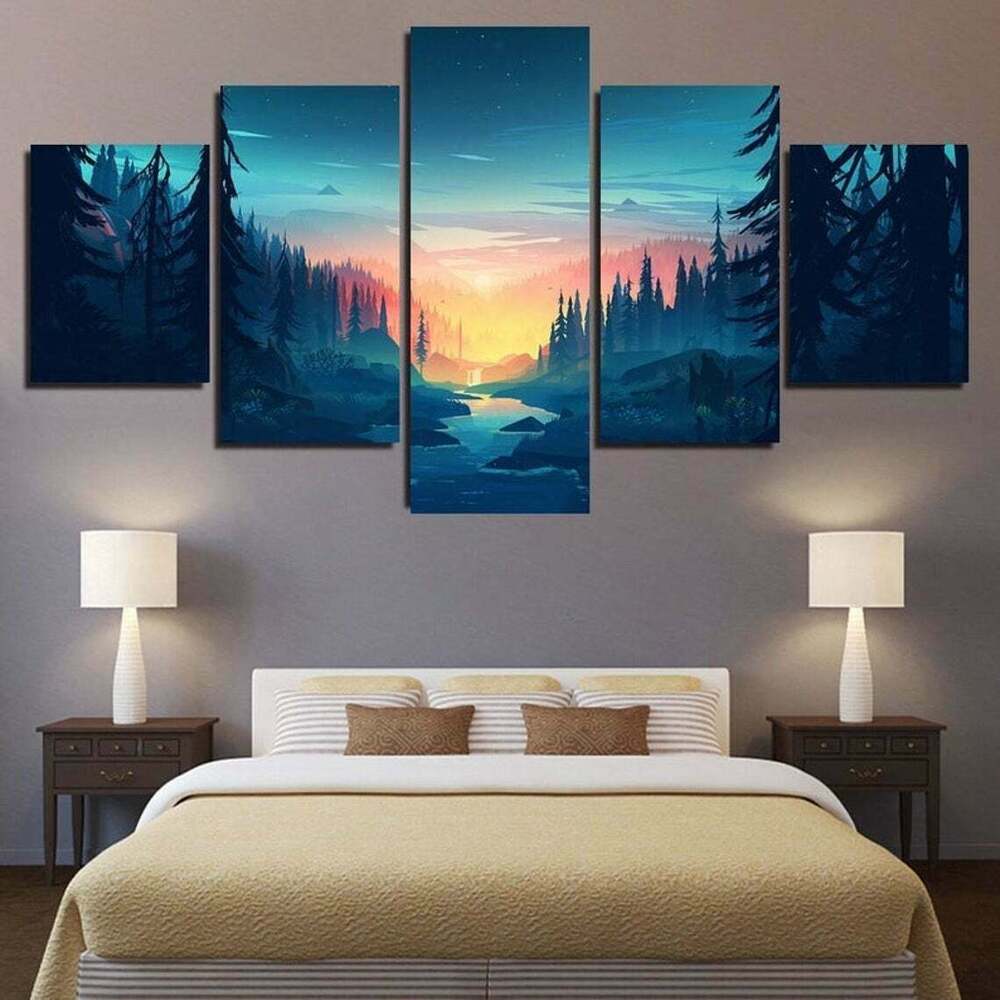 Mountain Wilderness Sunset Bliss 5 Piece canvas Wall Art Print Poster Home Decor