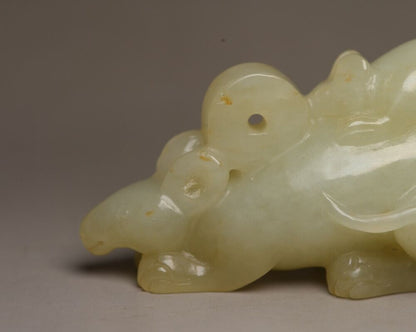 Collection Chinese Natural Hetian Jade Carved Exquisite Rat Statue Figurines Art