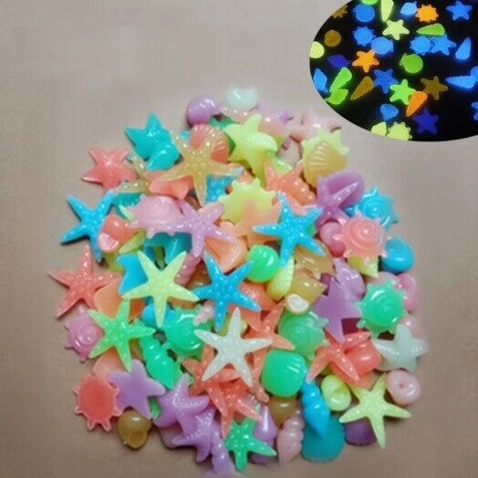 Aquarium Decor 50Pcs Luminous Stones Colorful Shell Starfish Conch Shape Pebbles