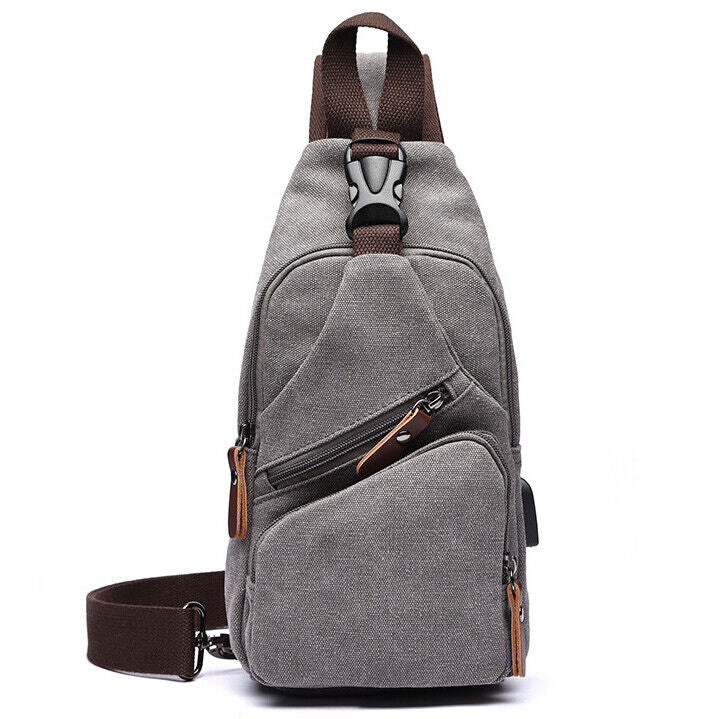 Men's Sling Backpack Canvas Crossbody Chest Bag Casual Daypack Outdoor Sport Bag
