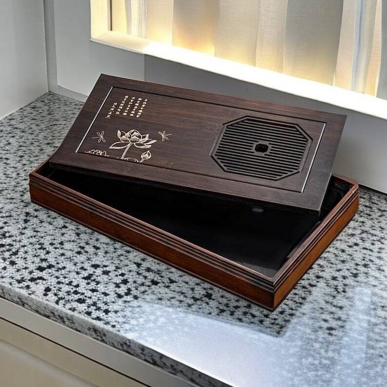 Solid Wood Lotus Tea Tray Water Storage Style|Tea Accessories