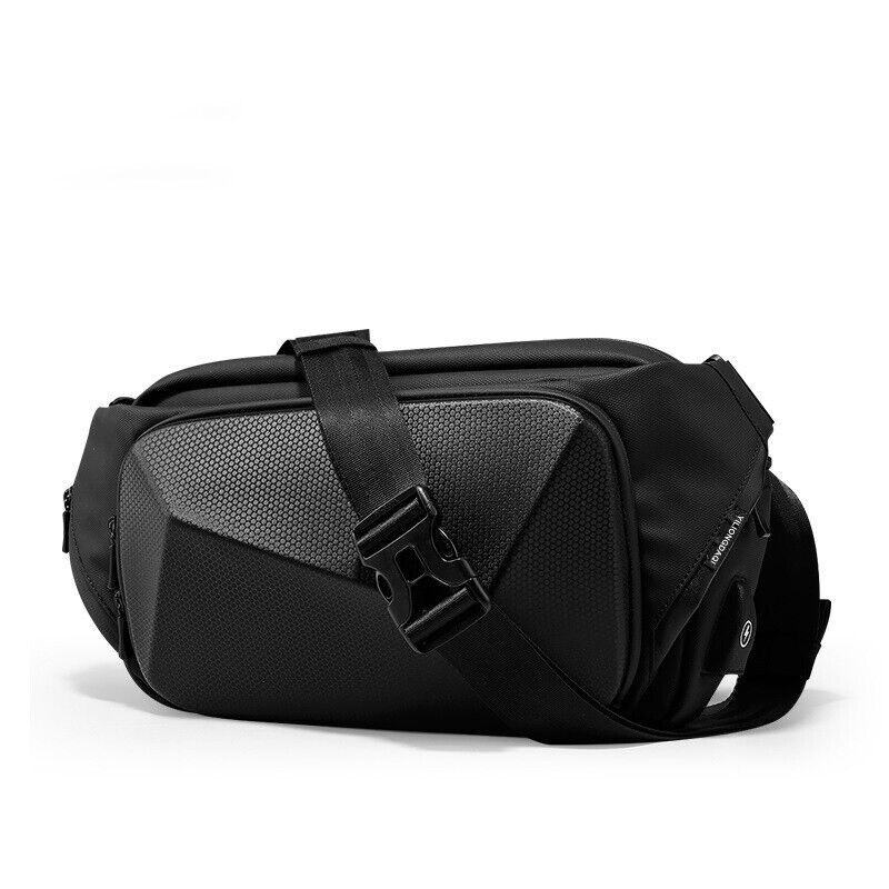 Men's Sling Backpack, Oxford&EVA Waterproof Crossbody Bag USB Port Outdoor Sport