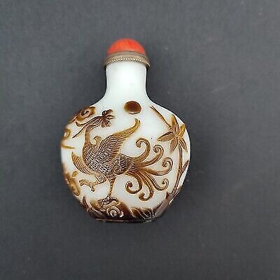 Bejing snuff bottle glass antique carving phoenix statue dragon turtle sculpture