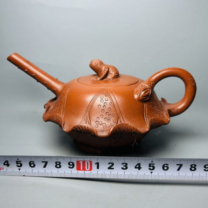Vintage Chinese Yixing Purple Clay Teapot Zisha Ceramic Lotus Leaf Frog Teaware