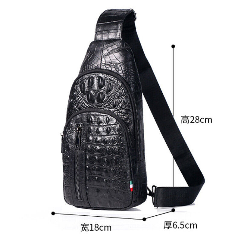 Sling Backpack Men's Genuine Leather Crocodile Crossbody/Shoulderfor Bag Hiking