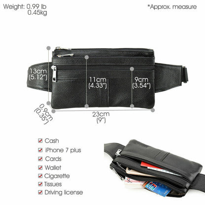 Thin Men's Leather Waist Bum Sling Bag Fanny Packs Travel Sport Work Backpack