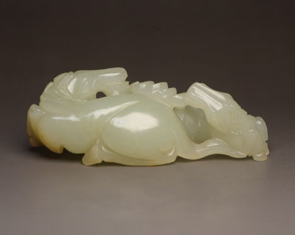 Chinese Antique Hetian Jade Carving Pair Horse Statue Exquisite Figurine Artwork
