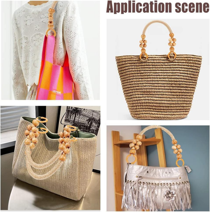 PH PandaHall Wooden Beaded Bag Handles, 2pcs Nylon Rope Purse Blanched Almond