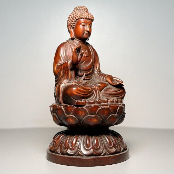 Vintage Chinese Wood Carving Buddha Statue Prayer Buddhist Boxwood Sculpture Art