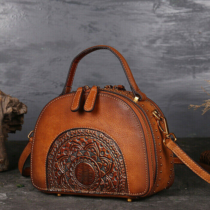 Women's Retro Classic Genuine Leather Handbags Embossed Shell Shoulder Bag Tote
