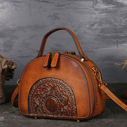 Women's Retro Classic Genuine Leather Handbags Embossed Shell Shoulder Bag Tote