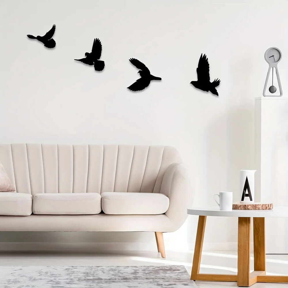Black Birds Metal Wall Decor, 4pcs Birds Metal Wall Art Decorative Metal Art