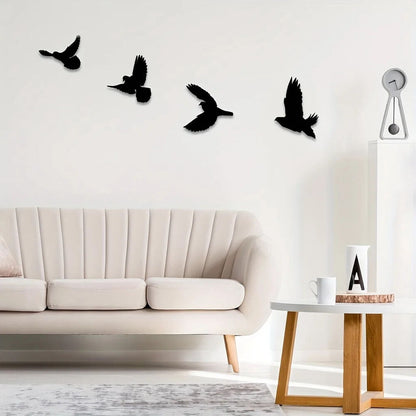 Black Birds Metal Wall Decor, 4pcs Birds Metal Wall Art Decorative Metal Art