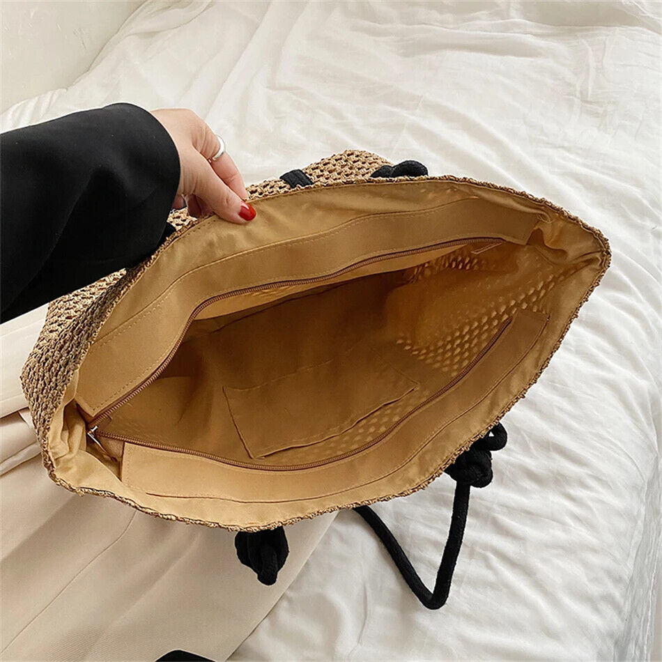 Straw Women Tote Bag Woven Handbags Handmade Travel Shopper Shoulder Bag