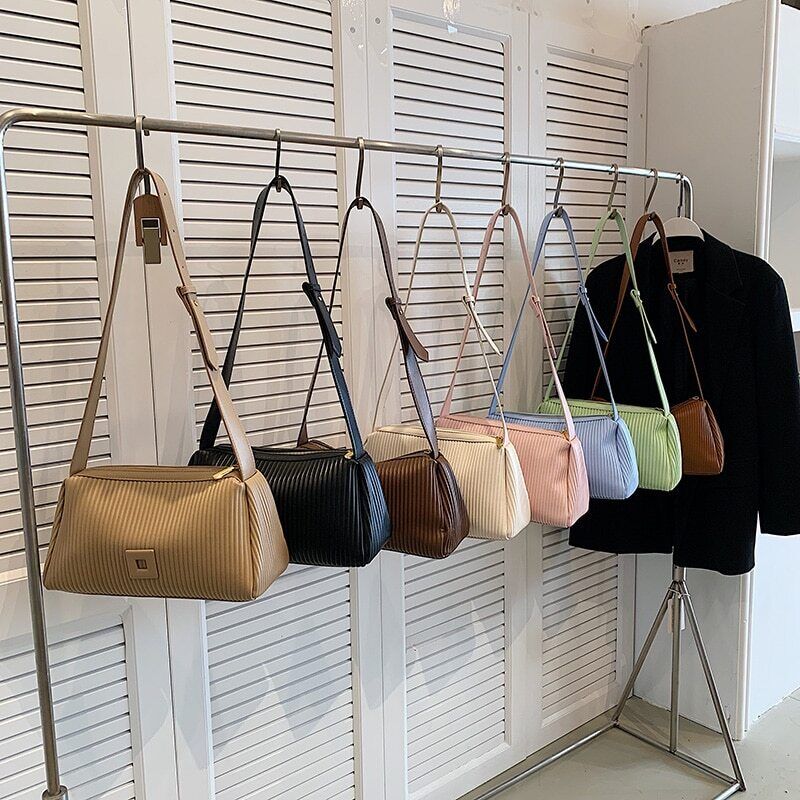 Shoulder Side Bags for Women PU Leather Small Bag Pleats Handbags and Purses
