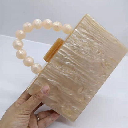 2022 New Fashion Pearl Acrylic Day Box Bags Women Bead Beach Girl Lady Handbag