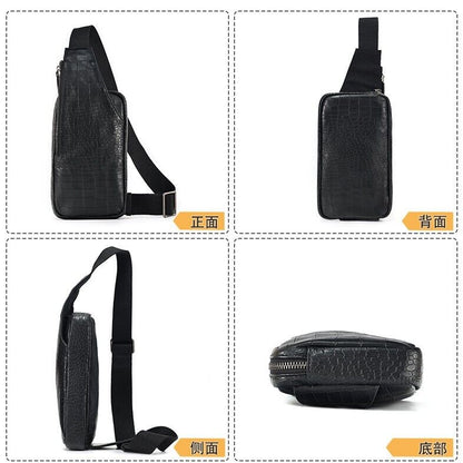 Real leather Men's Crossbody Bag, Crocodile Embossed Deer Skin Sling Chest Bags