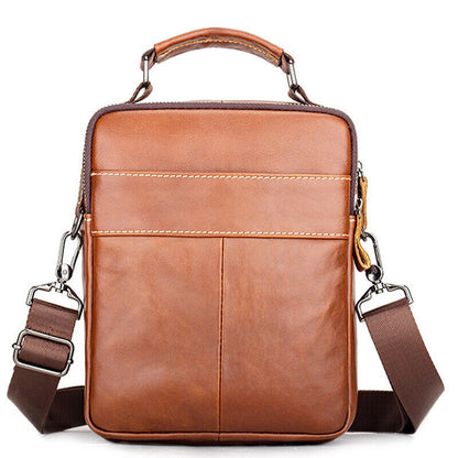 100% Genuine Leather Men's Sling Shoulder/Messenger Bag Double Zipper 8" Handbag