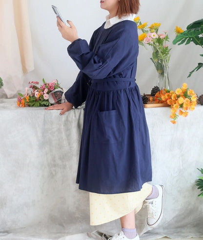Women Apron Cotton Waterproof Reversible With Long Sleeves Cooking Cleaning Wear