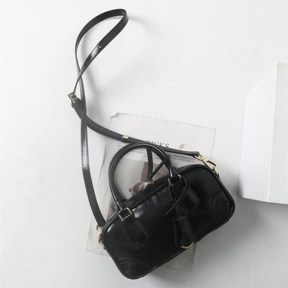 Small Glossy Real Leather Tote Boston Bowling Handbag Fashion Shoulder Bag Purse