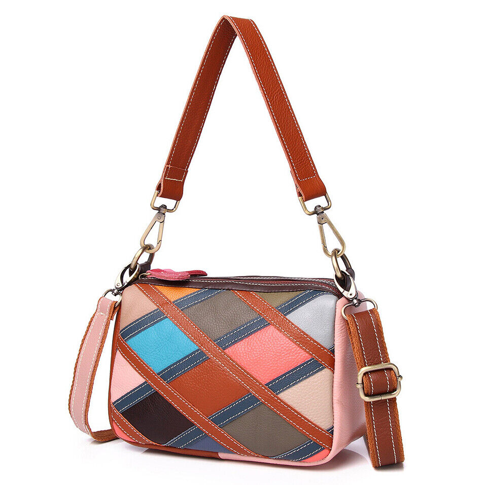 Real Leather Colorful (random) Patchwork Handbag Women's Tote Sling Shoulder Bag