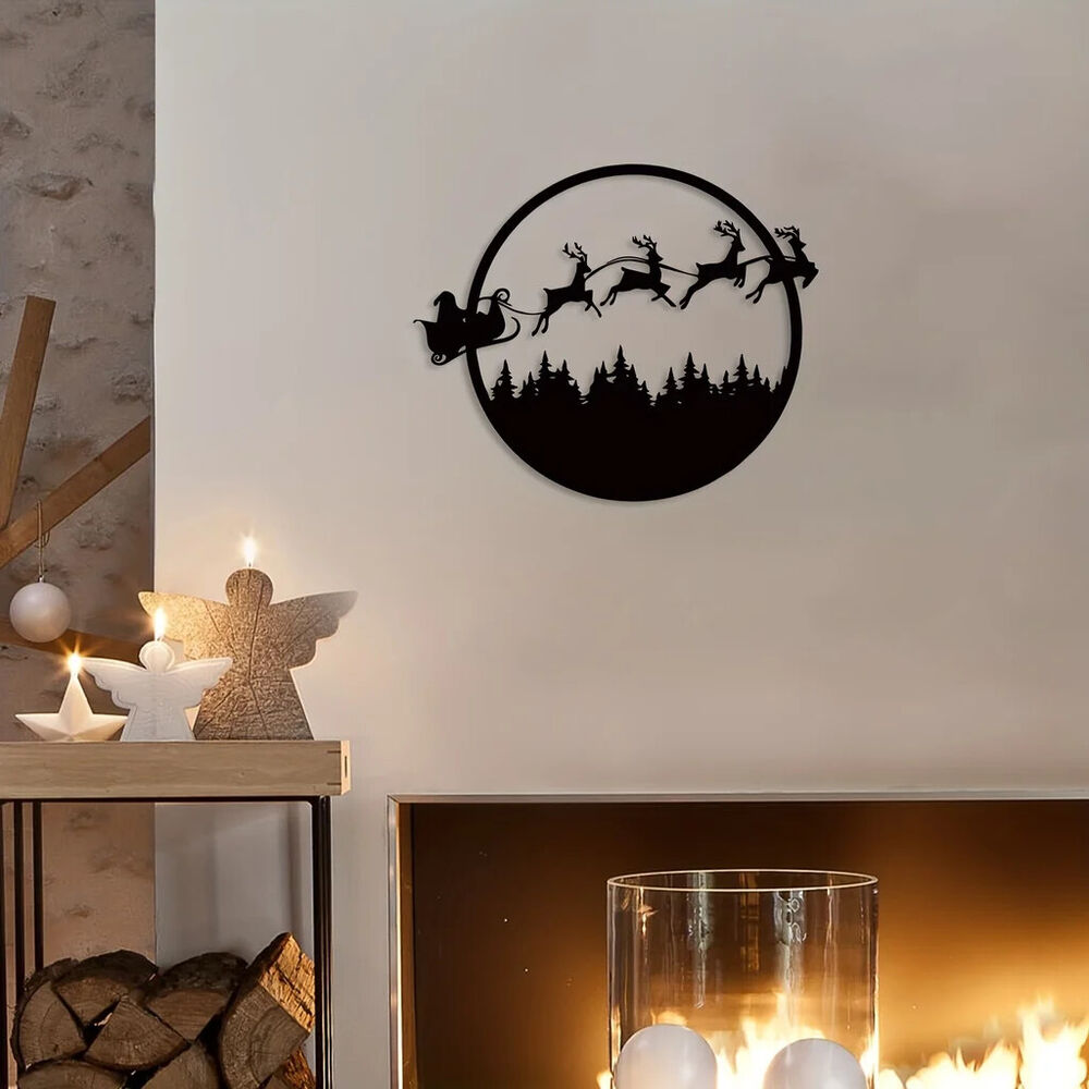 1pc Merry Christmas Metal Sign, Metal Wall Sign, Round Metal Christmas Sign