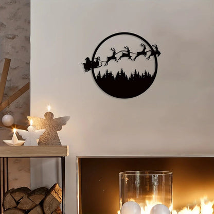 1pc Merry Christmas Metal Sign, Metal Wall Sign, Round Metal Christmas Sign