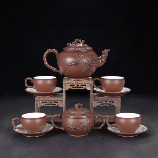 Chinese Yixing Zisha Clay Handmade Exquisite Teapot （松鼠葡萄十件套 底款：景舟制陶）