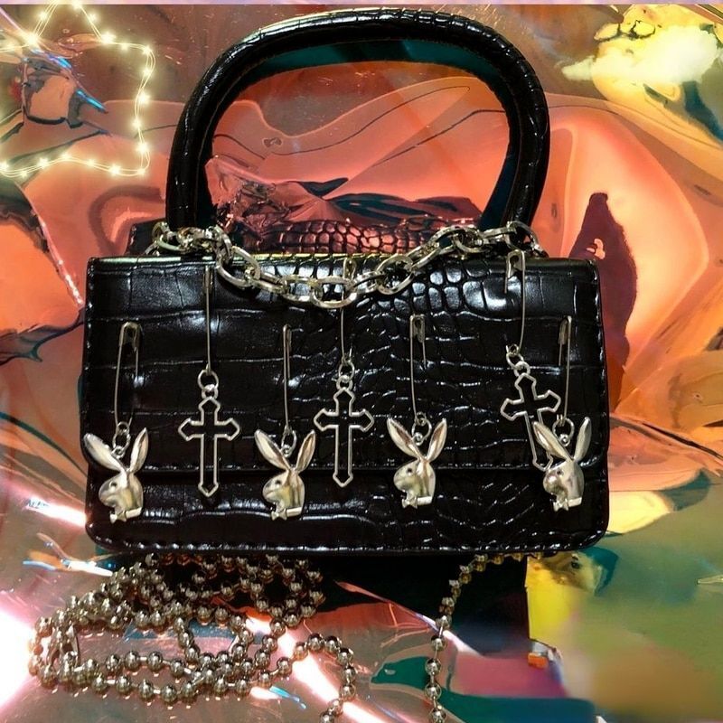 Shoulder Bag Punk Biker Style Female Handbags Cross Clip Rabbit Dark Bag Purses