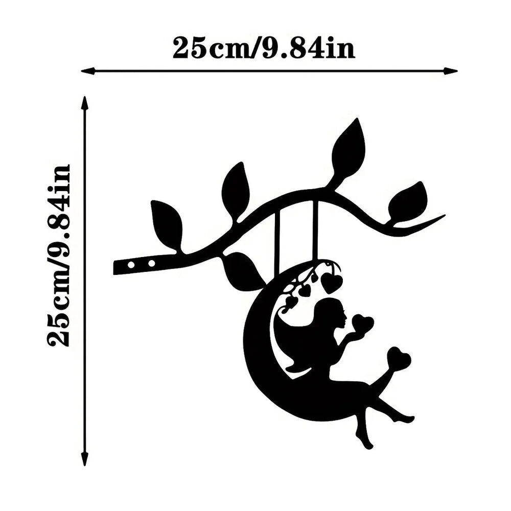 Swing Elf On Branch Steel Silhouette Metal Wall Art Home Garden Yard