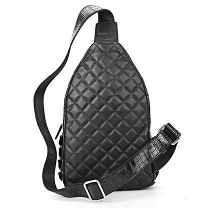 Handcrafted Nile Crocodile Skin Leather Crossbody Chest Bag Men's Sling Backpack